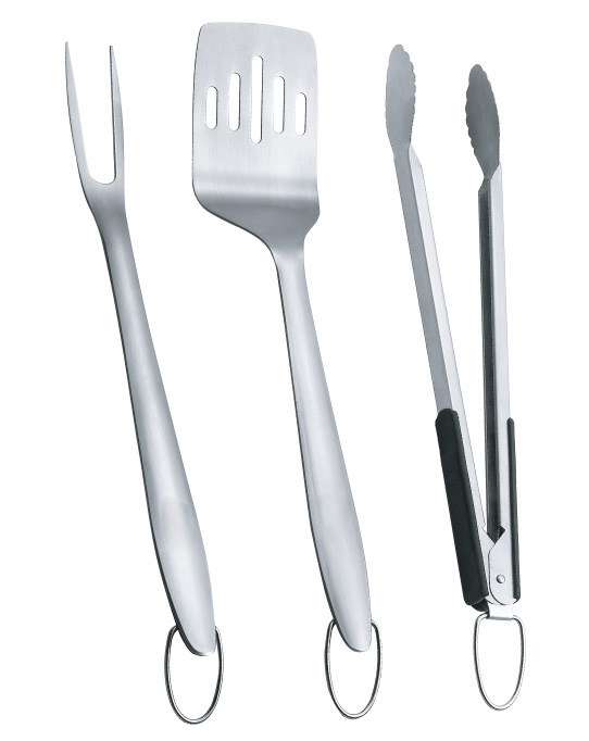 BBQ 880006A 3-Piece BBQ Grill Tool Set: Spatula/Tongs/Fork, Stainless Steel