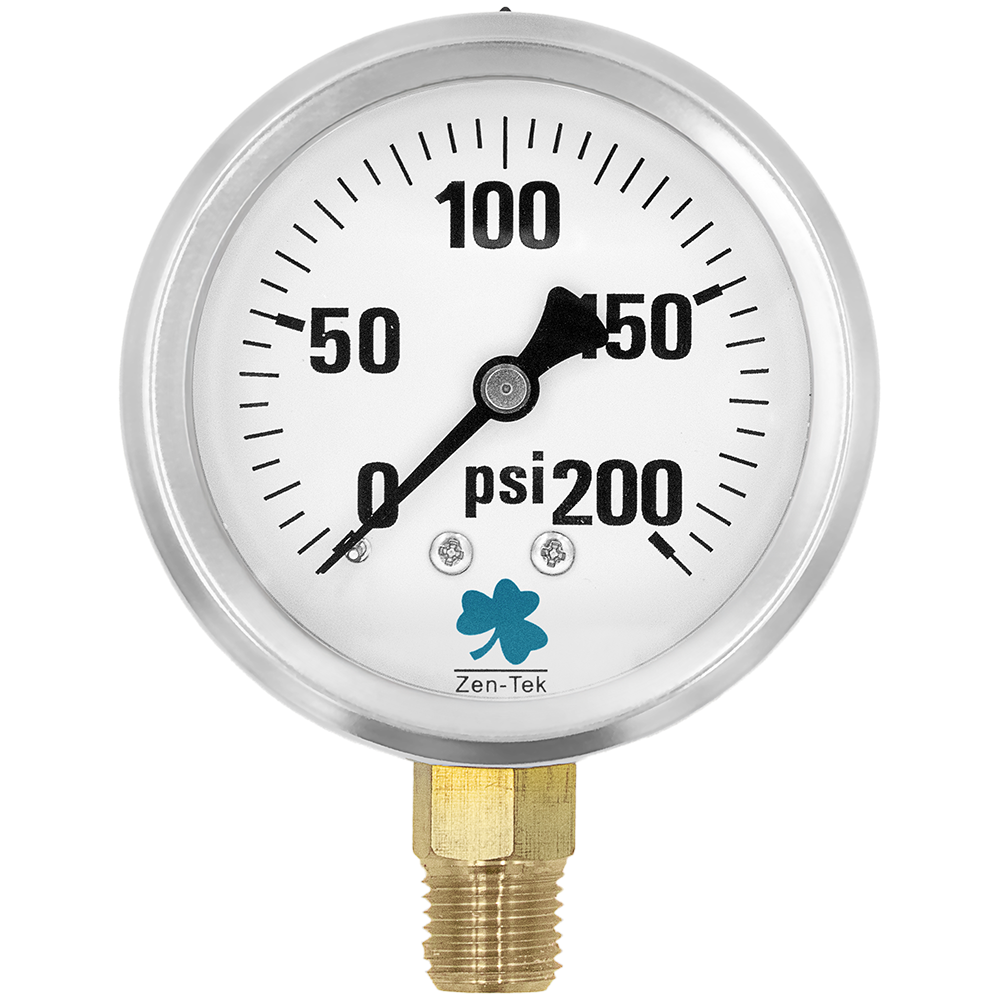 (image for) Zenport Zen-Tek Pressure Gauge LPG200 Liquid Glycerin Filled Pressure Gauge, 0-200 Psi
