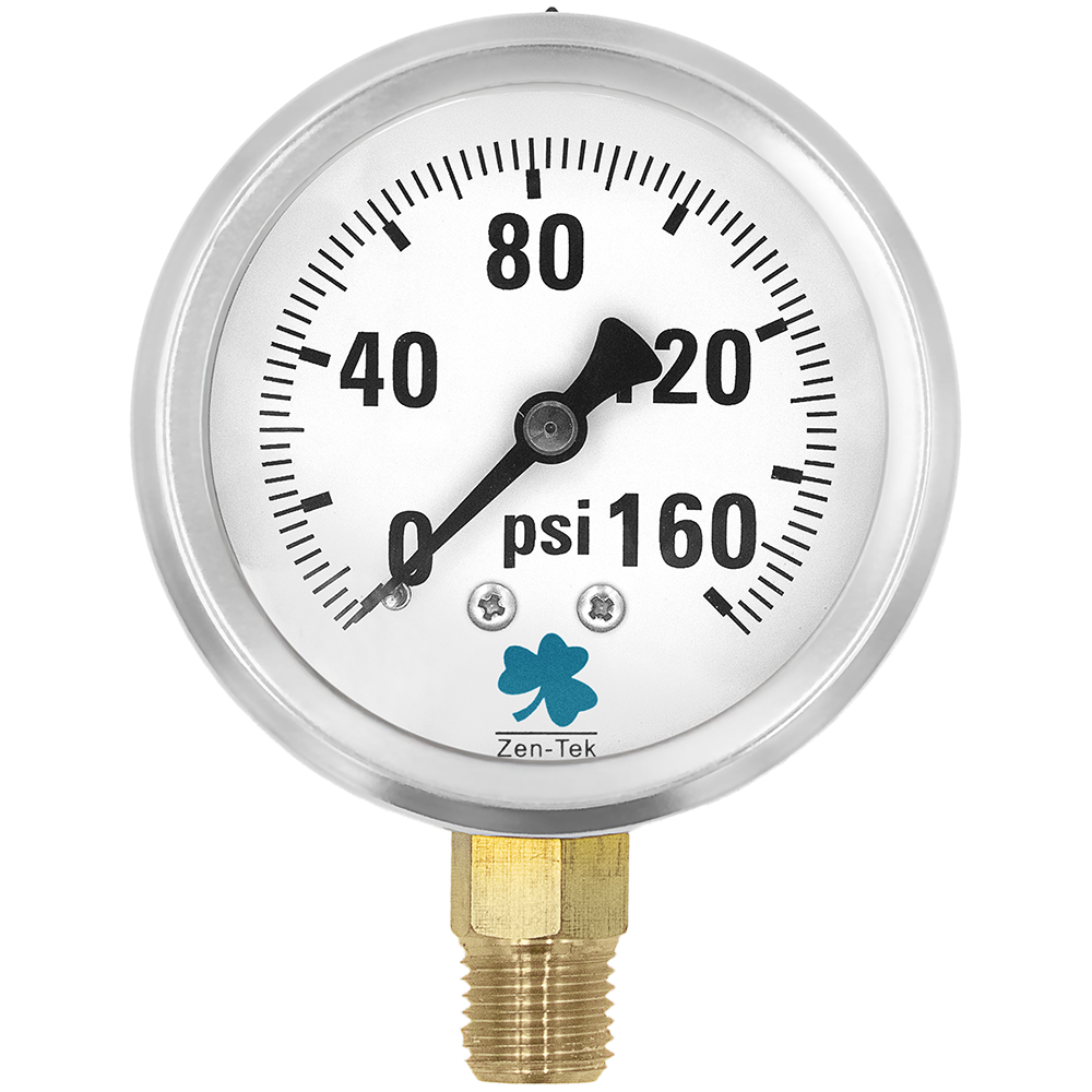 (image for) Zenport Zen-Tek Pressure Gauge LPG160 Liquid Glycerin Filled Pressure Gauge, 0-160 Psi