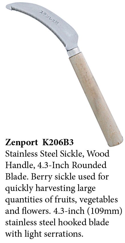 (image for) Zenport Sickle K206B3 Berry Knife/Weeding Sickle, Wood Handle, A+ Grade, Stainless Steel, Deep Serration, 3-Inch Blade