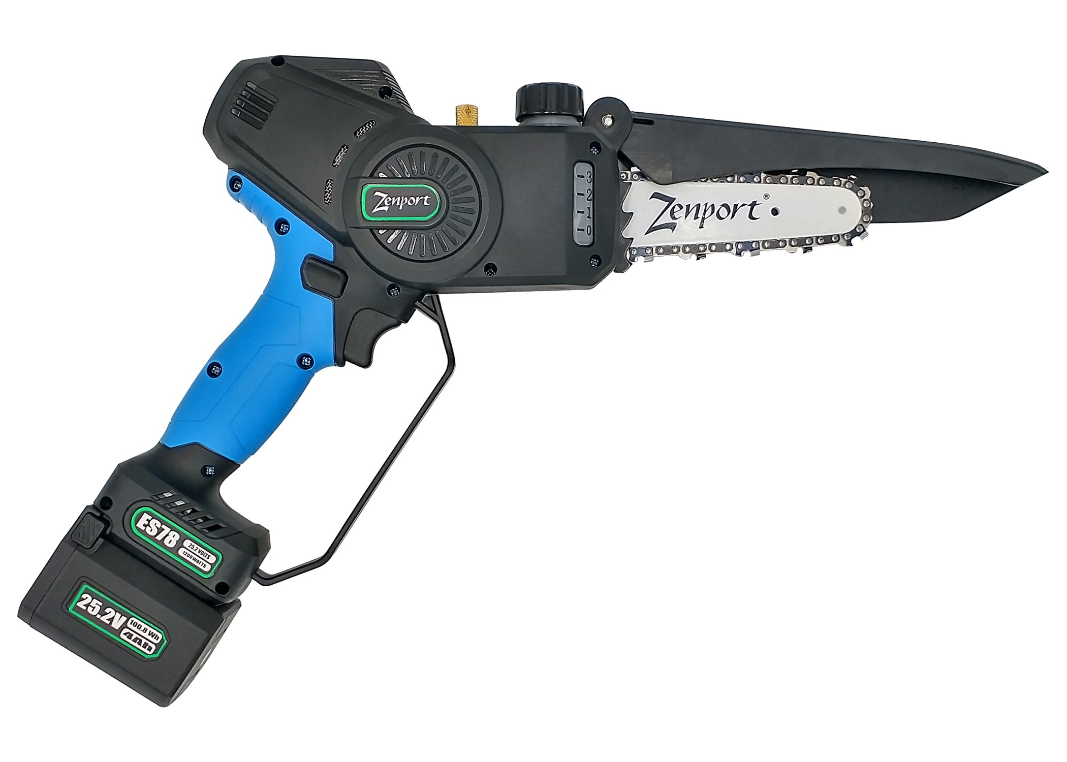 Zenport Chainsaw ES78 6-Inch Bar, 4.3-Inch Cut, 25-Volt Battery, Cordless (image for) Zenport Chainsaw ES78 6-Inch Bar, 4.3-Inch Cut, 25-Volt Battery, Cordless