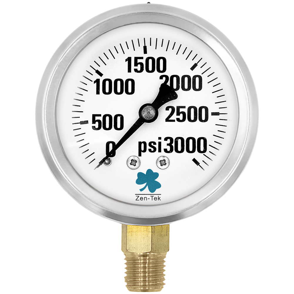 (image for) Zenport Zen-Tek Pressure Gauge LPG3000 Liquid Glycerin Filled Pressure Gauge 0-3000 Psi