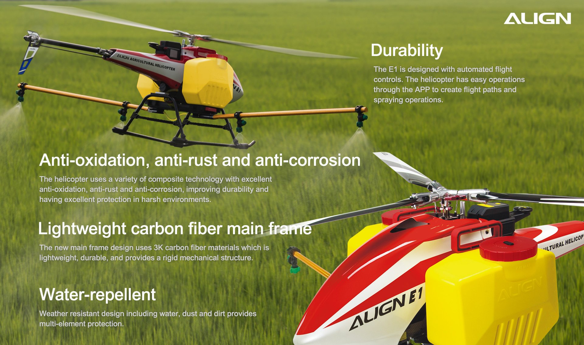 (image for) Zenport ALIGN E1 V2 Agricultural Helicopter Crop Spraying Drone Combo, Battery Powered, Two-Blade Rotor