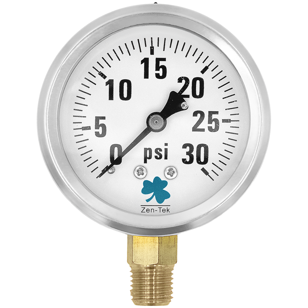 (image for) Zenport Zen-Tek Pressure Gauge LPG30 Liquid Glycerin Filled Pressure Gauge, 0-30 Psi