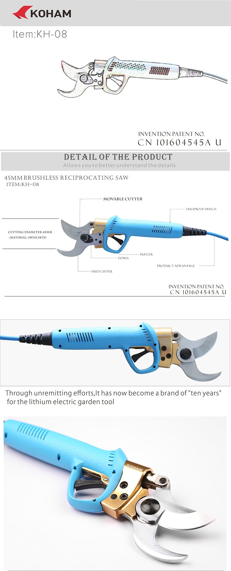 (image for) Zenport KOHAM Pruner KH-08 Battery Powered Electric Pruner, 1.75 inch cut