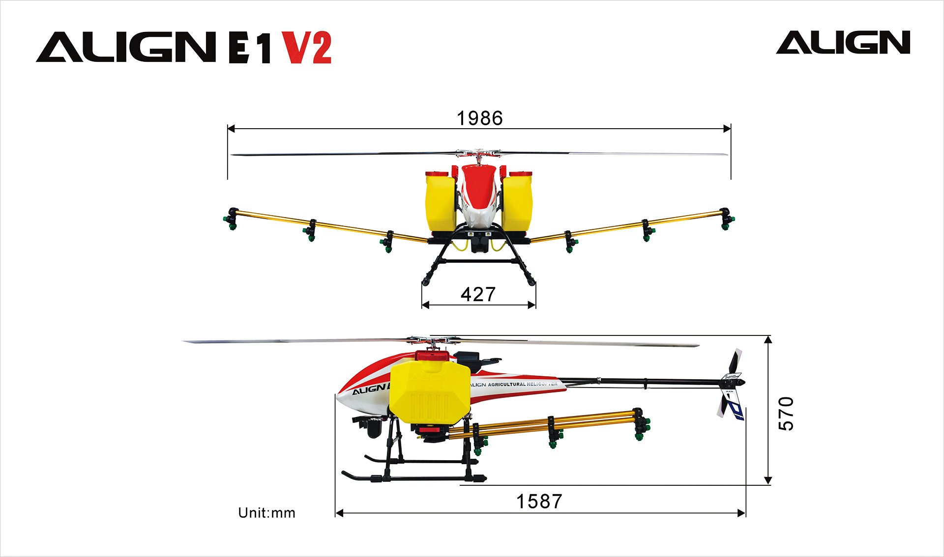 (image for) Zenport ALIGN E1 V2 Agricultural Helicopter Crop Spraying Drone Combo, Battery Powered, Two-Blade Rotor