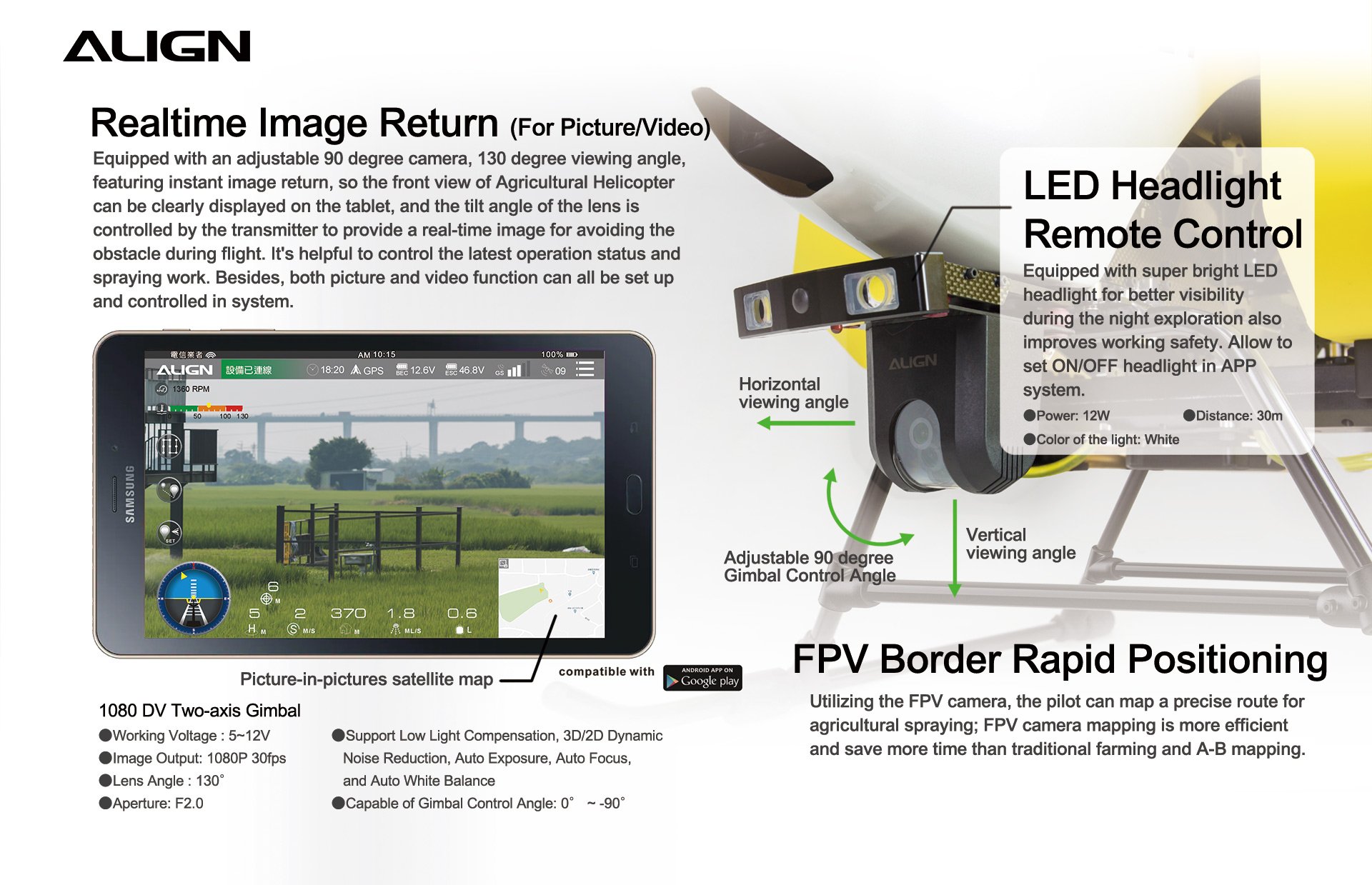 (image for) Zenport ALIGN E1 V2 Agricultural Helicopter Crop Spraying Drone Combo, Battery Powered, Two-Blade Rotor
