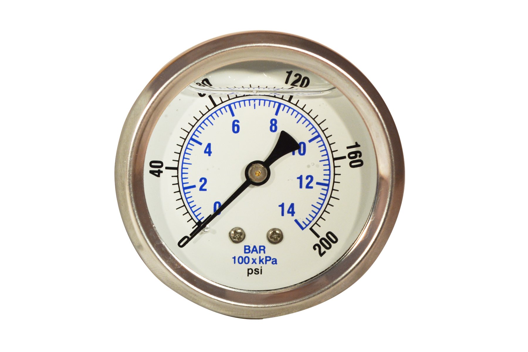 (image for) Zenport Zen-Tek Pressure Gauge BLPG200 0-200 PSI Back Mount Liquid Glycerin Pressure Gauge