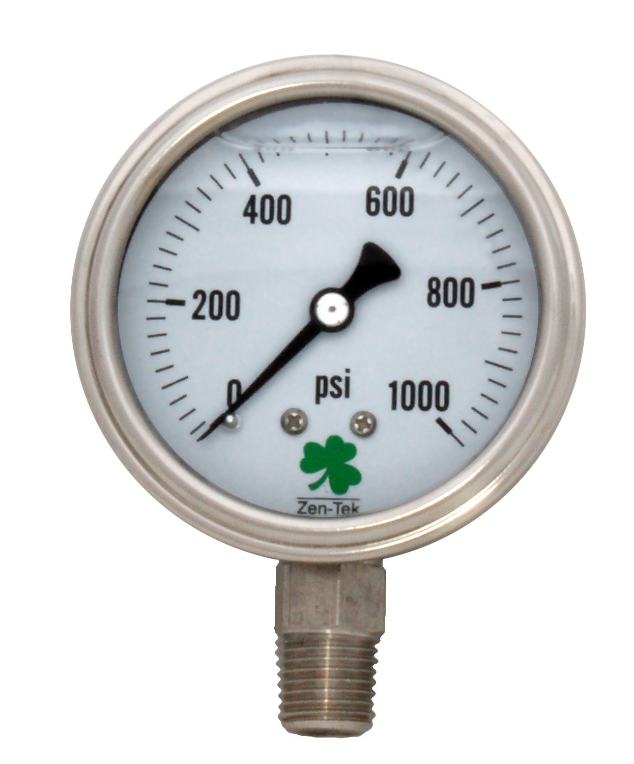 (image for) Zenport Zen-Tek Pressure Gauge SSLPG1000 Stainless Liquid Pressure Gauge, 0-1000 psi