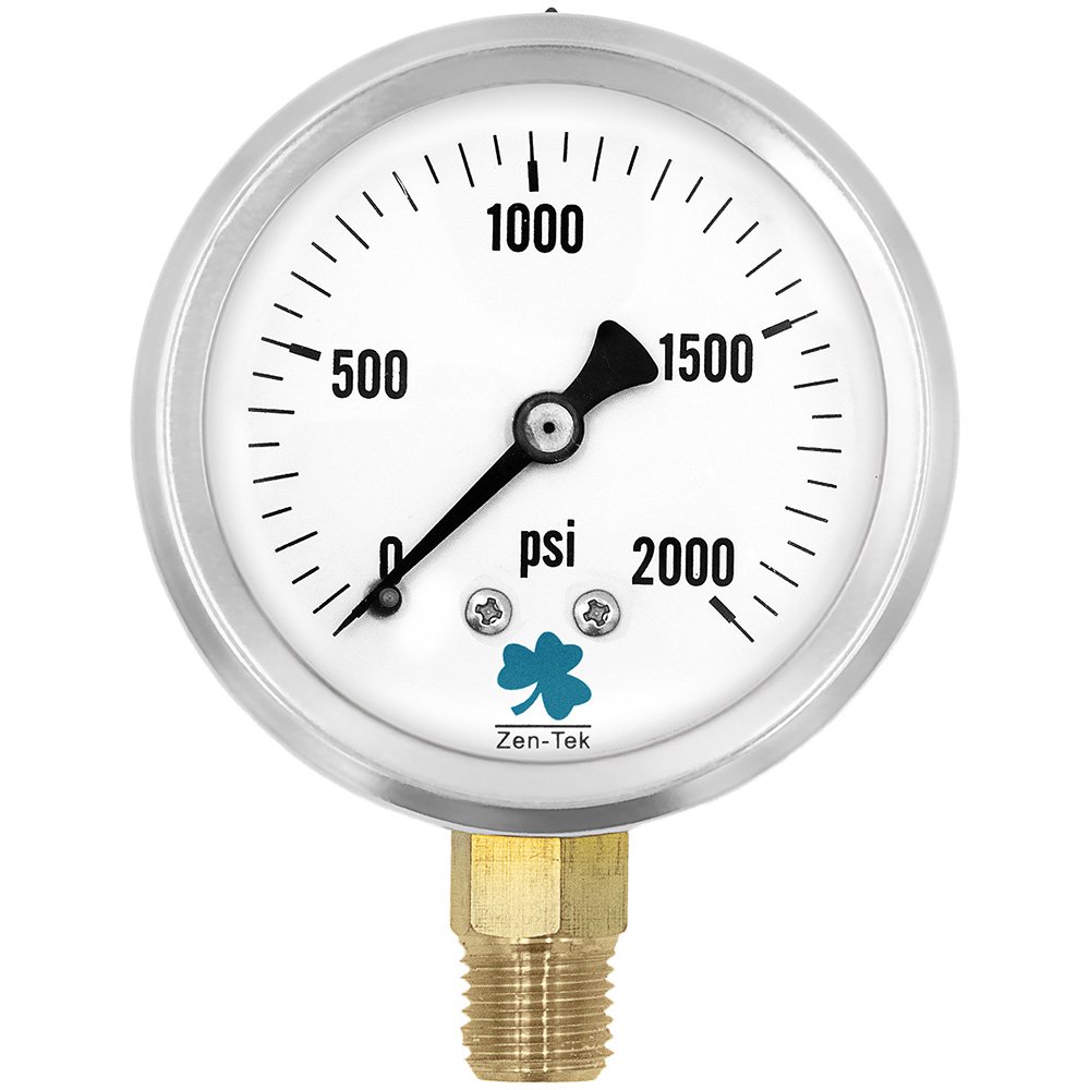 (image for) Zenport Zen-Tek Pressure Gauge LPG2000 Liquid Glycerin Filled Pressure Gauge 0-2000 Psi