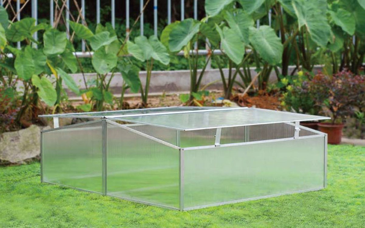 (image for) Zenport Mini Greenhouse SH7005-2-ZD Double-Wide Folding Aluminum Cold Frame Greenhouse, 3.3 x 3.3 x 1.3-Feet
