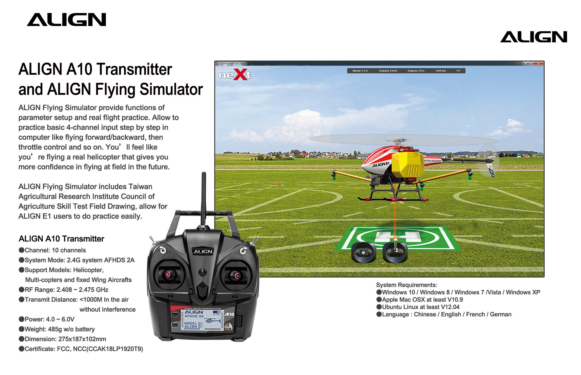 (image for) Zenport ALIGN E1 V2 Agricultural Helicopter Crop Spraying Drone Combo, Battery Powered, Two-Blade Rotor