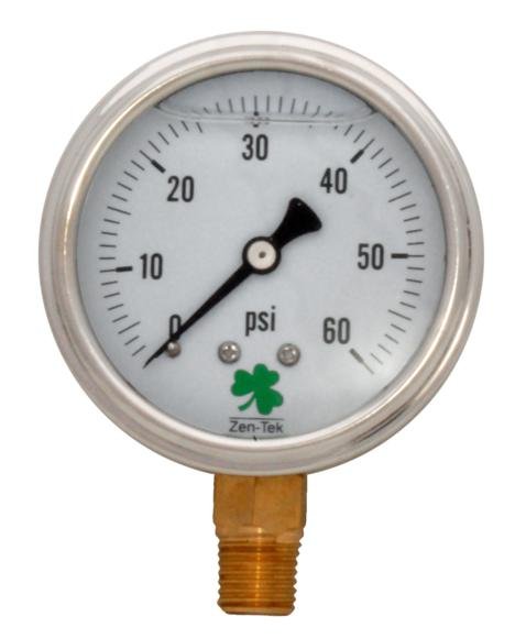 (image for) Zenport Zen-Tek Pressure Gauge LPG60 Liquid Glycerin Filled Pressure Gauge, 0-60 Psi