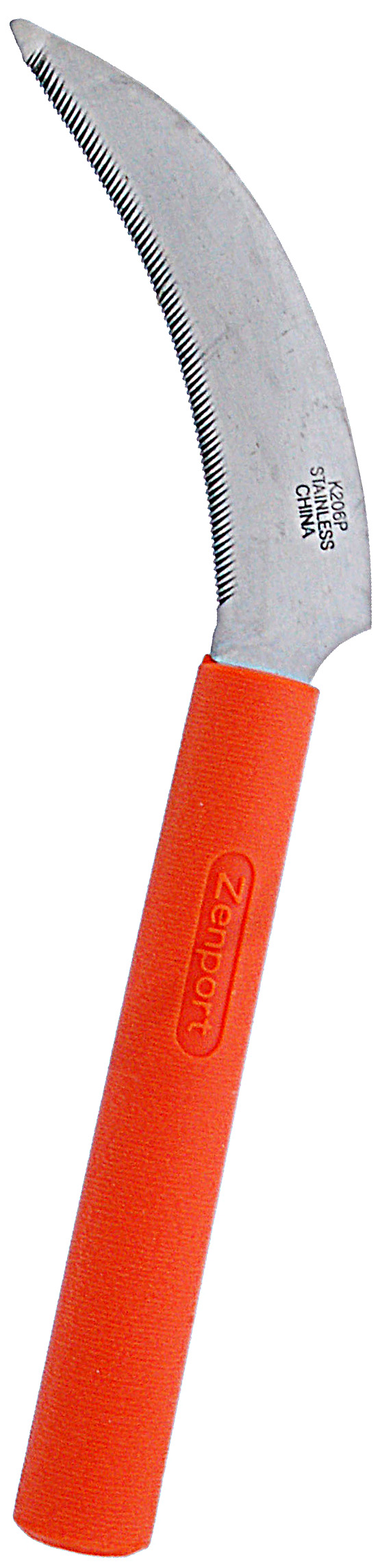 Zenport Sickle K206P Berry Knife/Weeding, Orange Plastic Handle, A+ Grade, Stainless Steel, Light Serration, 4.3-Inch Blade